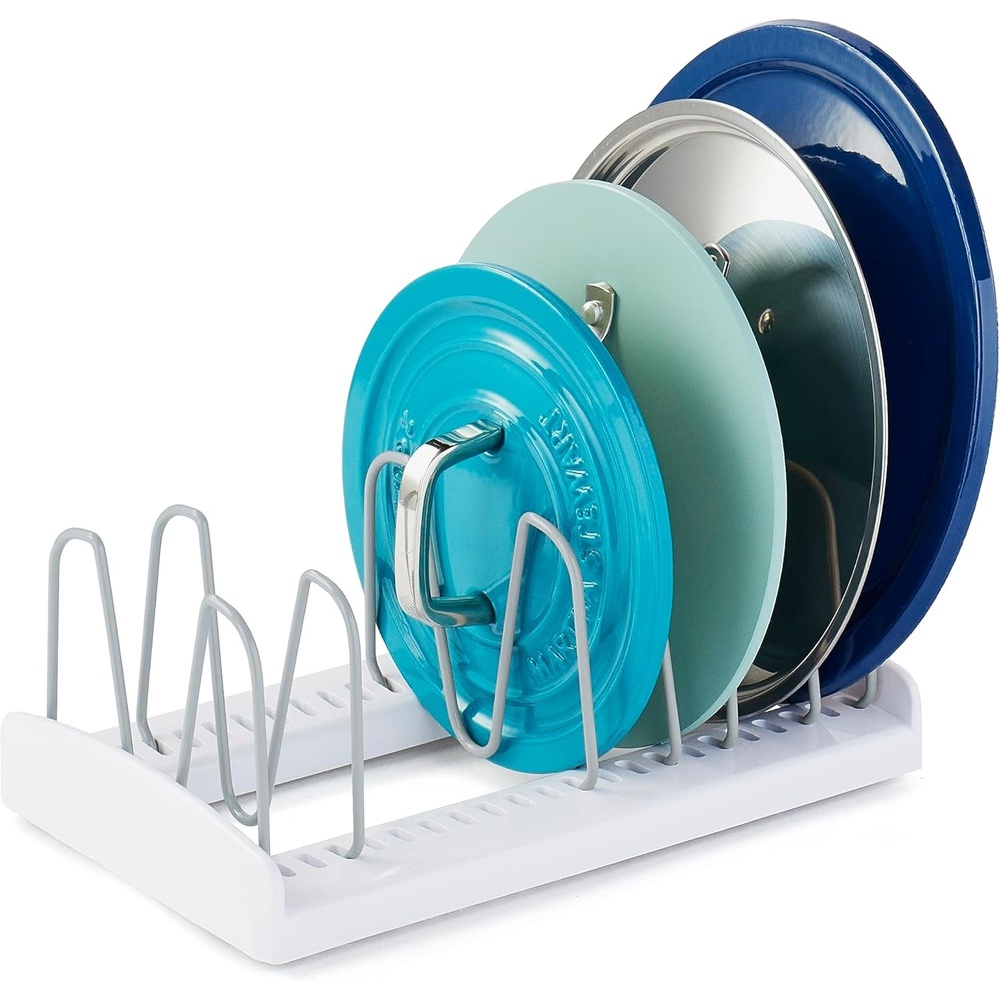 image:imageYouCopia StoreMore Bakeware Rack with Tall Steel Wires Adjustable Pan and Lid Organizer Classic Edition White Alloy Steel amp Plastic 115W x 73D x 64H Customizable ShelfLid Holder Classic