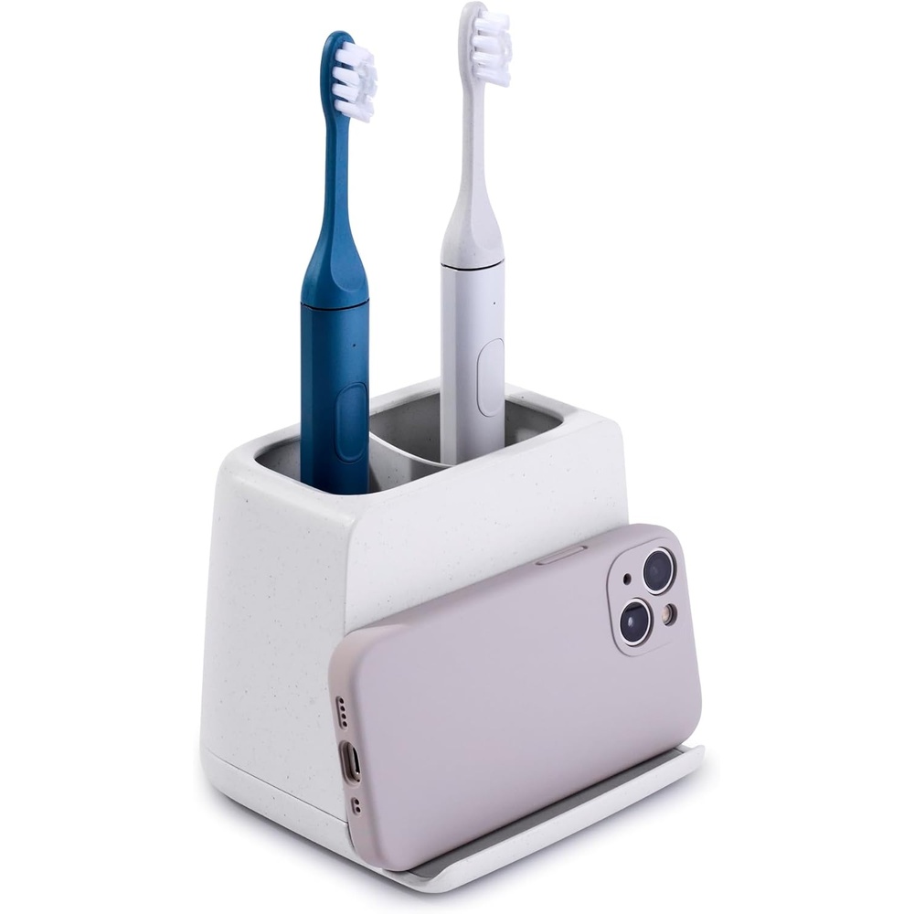 image:imageYouCopia The Ledge Toothbrush Holder 3Slot Bathroom Vanity Counter Organizer with Cord Slots Removable Base and Storage for Phones Toothpaste and Accessories2Slot