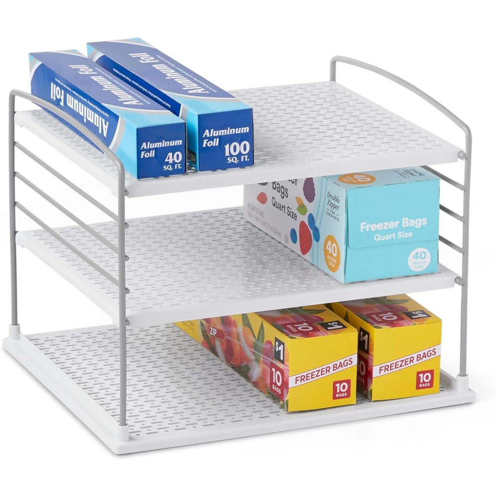 image:imageYouCopia UpSpace Cabinet Box Organizer Adjustable Kitchen and Pantry Shelf for Plastic Wrap and Foil Storage Extra Large WhiteGray Matte