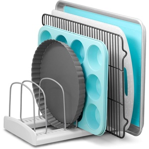 image:imageYouCopia StoreMore Bakeware Rack with Tall Steel Wires Adjustable Pan and Lid Organizer Classic Edition  White Alloy Steel amp Plastic 115W x 73D x 64H Customizable ShelfBakeware Rack Classic