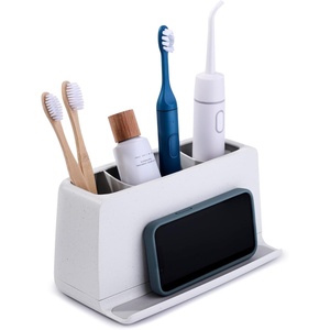 image:imageYouCopia The Ledge Toothbrush Holder 3Slot Bathroom Vanity Counter Organizer with Cord Slots Removable Base and Storage for Phones Toothpaste and Accessories3Slot